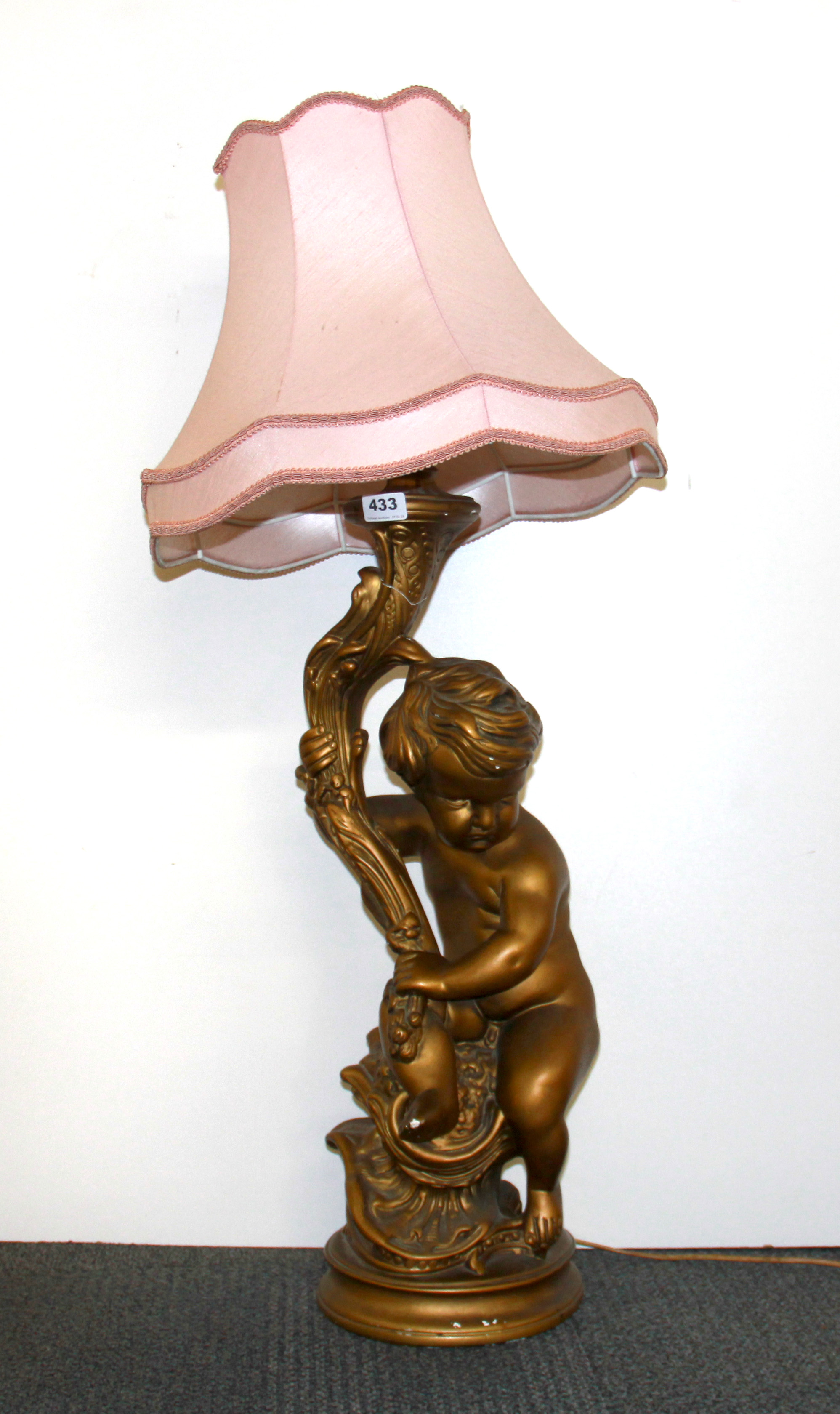 Vintage Gilt Plaster Cherub Table Lamp, Vintage Plaster Table Lamps
