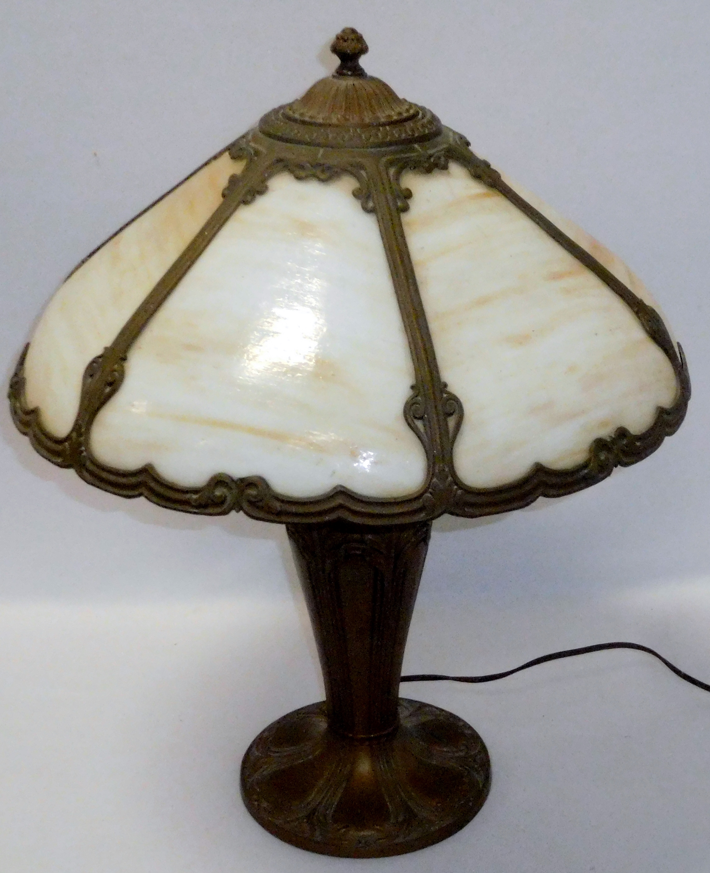 Vintage Art Nouveau Brown Slag Glass 6, Antique Jefferson Table Lamps