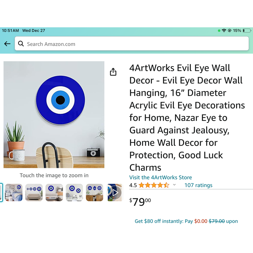 4Artworks Hanging Evil Eye Wall Décor 16" (Blue)