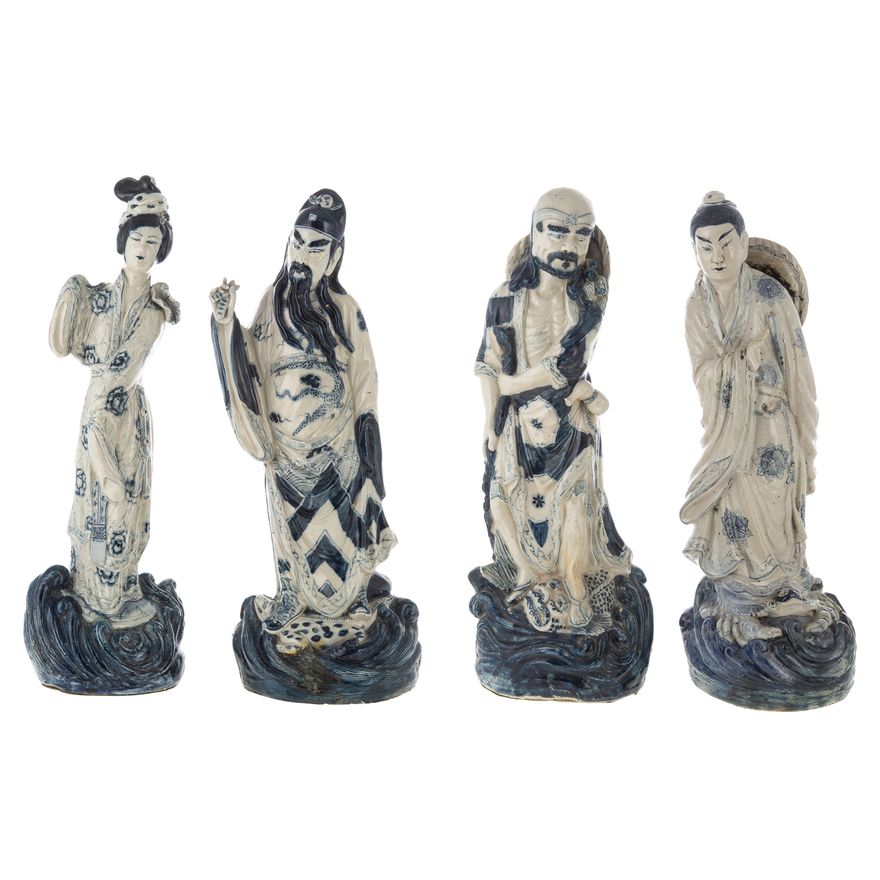 Four Japanese Blue/White Immortal Figures
