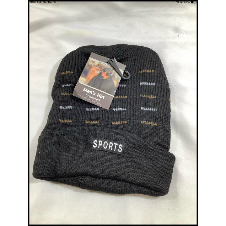 Heat Trendz Men's Hat Insulated Black w/ Brown/Grey Lines