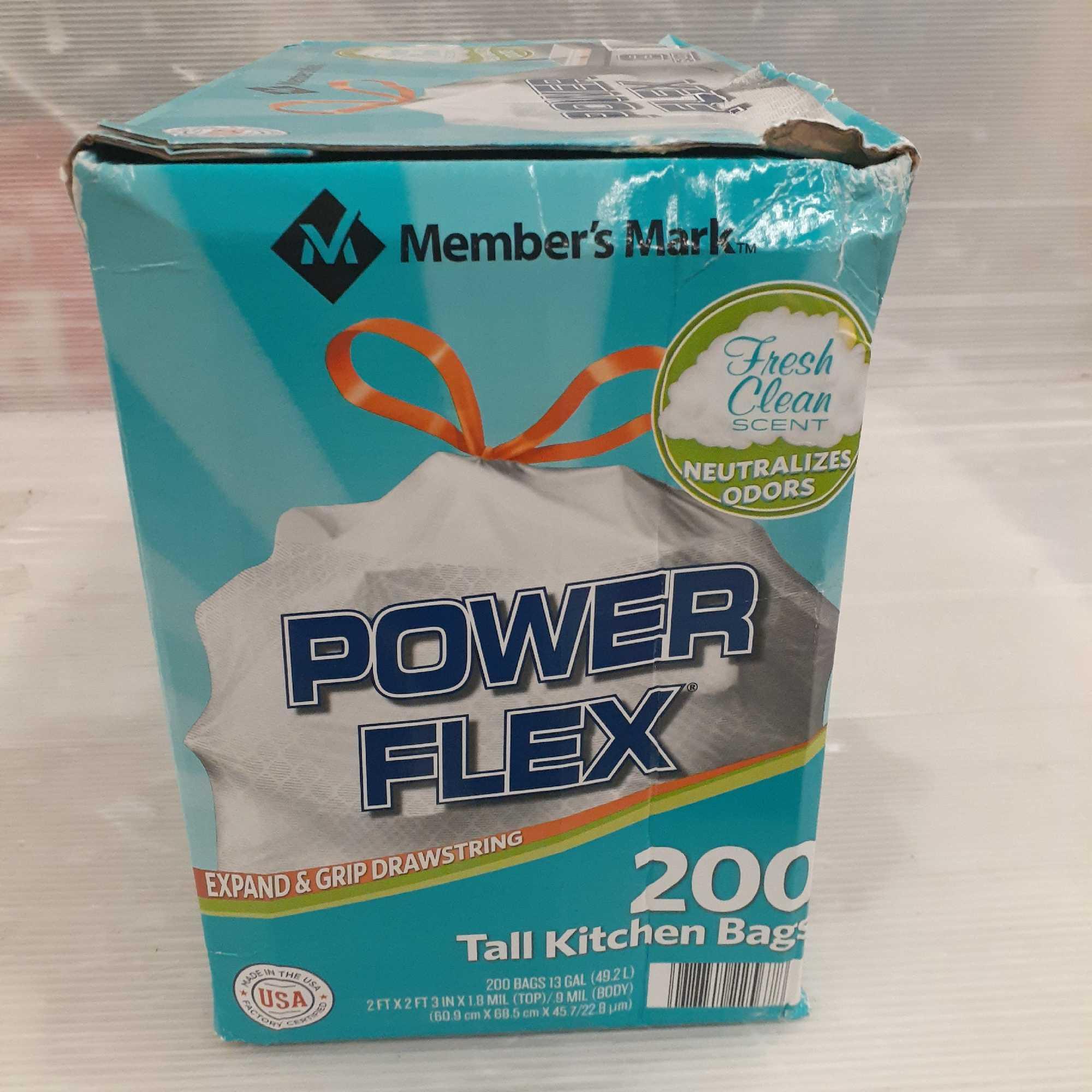 Member's Mark Power Flex Tall Kitchen Drawstring Trash Bags