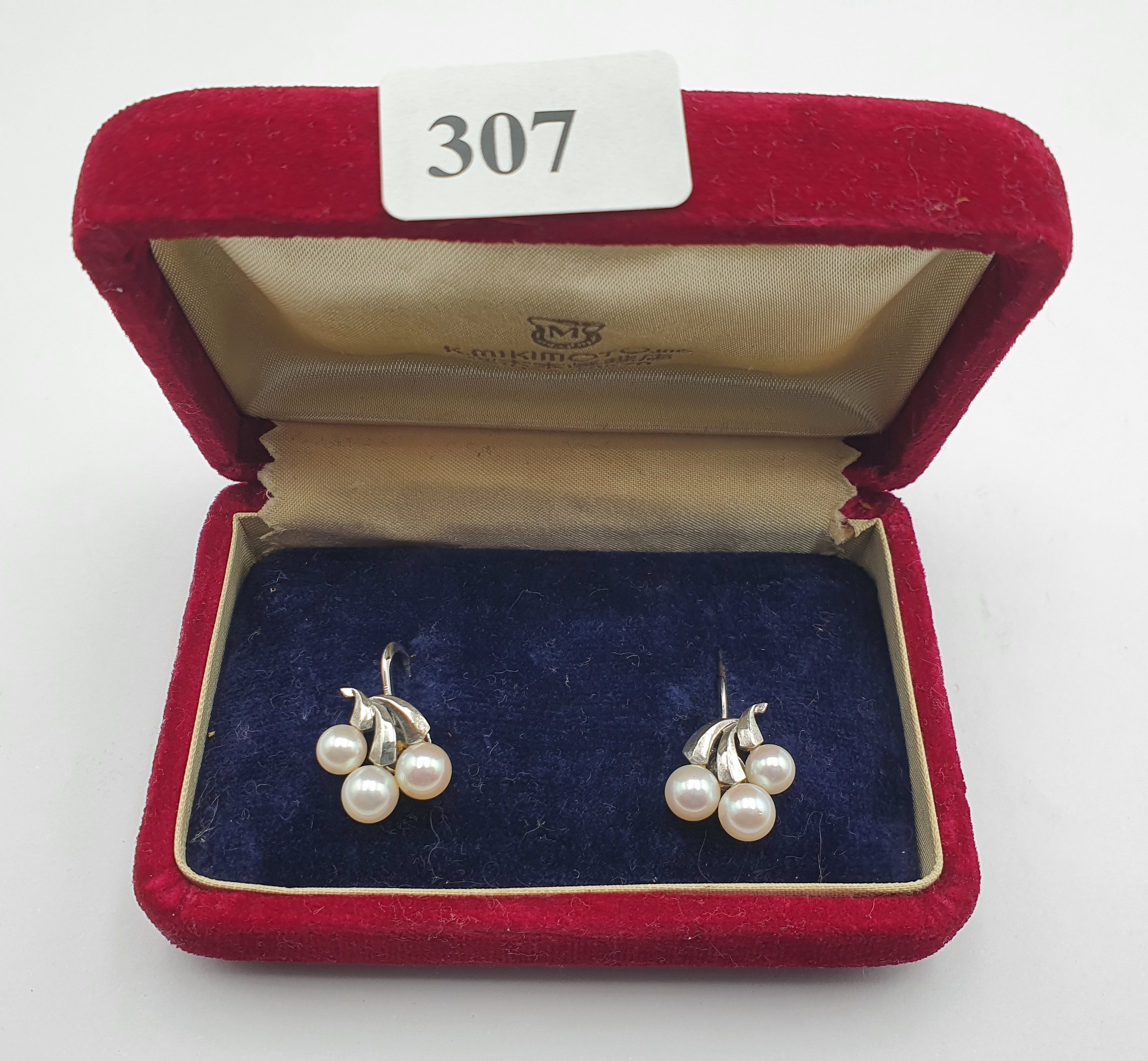 307 · A PAIR OF MIKIMOTO SILVER AND PEARL EARRINGS IN ORIGINAL BOX