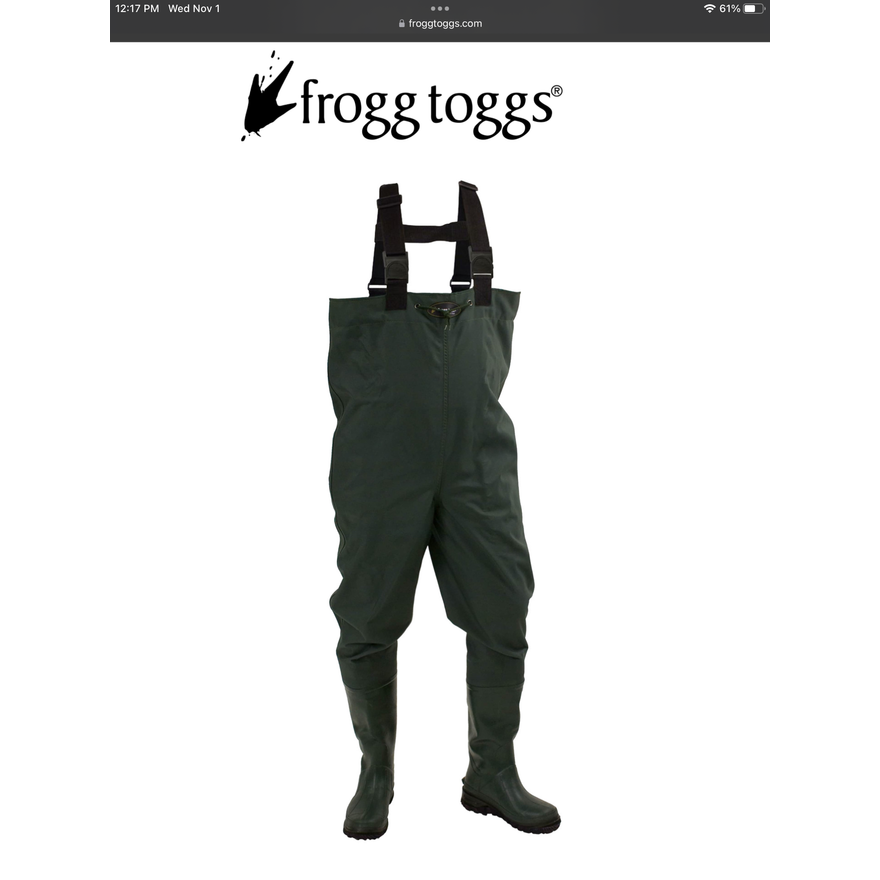 Frogg Toggs Men's Cascades 2-Ply Bootfoot Poly/Rubber Cleated Chest Wader - Size 12, Forest Green