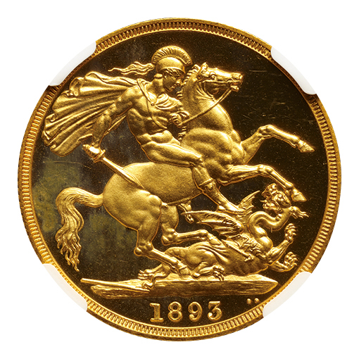 イギリス ヴィクトリア (1837-1901) 2ポンド金貨 1893 オールドヘッド