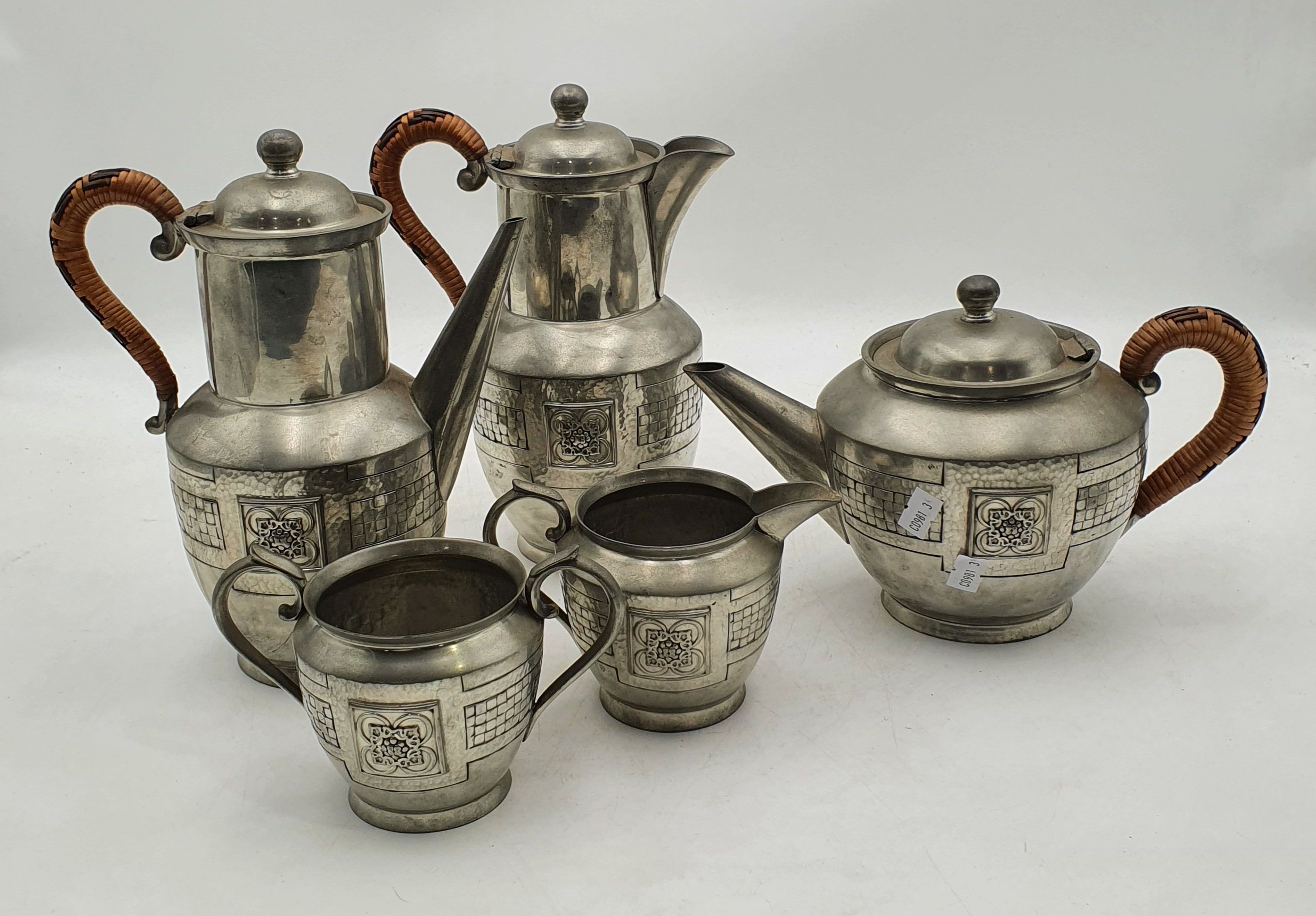 A Five Piece Roundhead English Pewter Tea And Coffee Service
