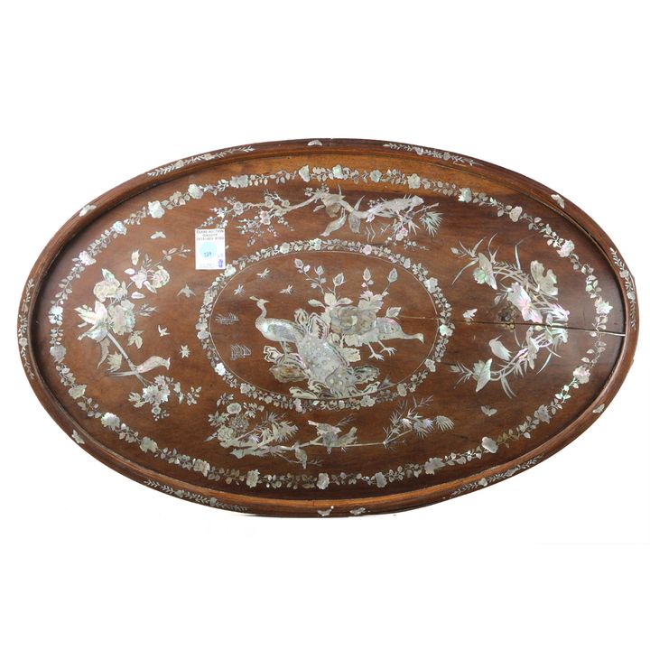 Chinese wood wall panel with mother of pearl inlay