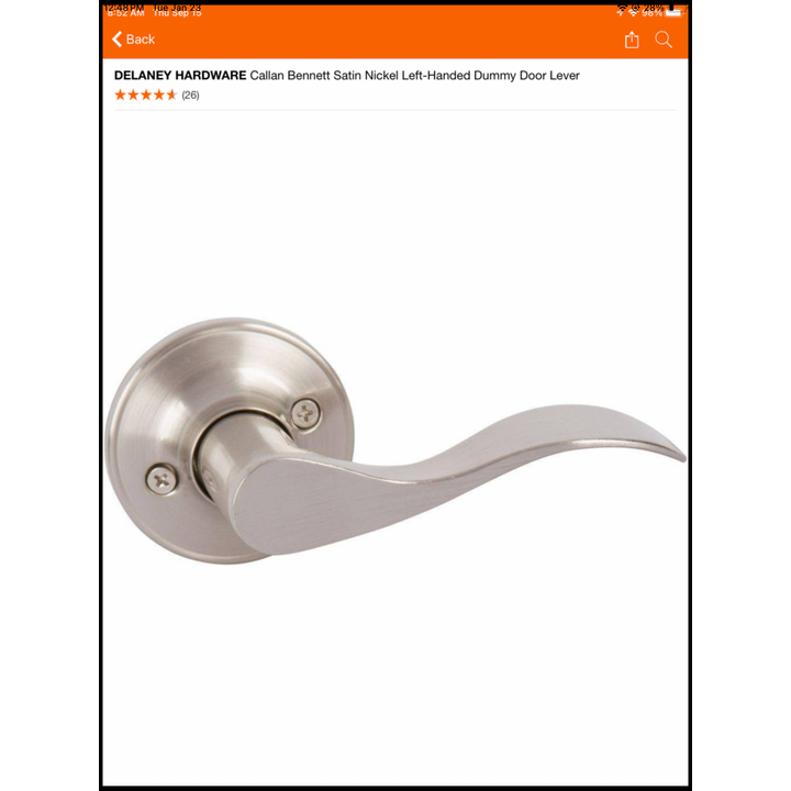 Delaney Hardware Callen Bennett Satin Nickel Left handed Dummy Door Lever