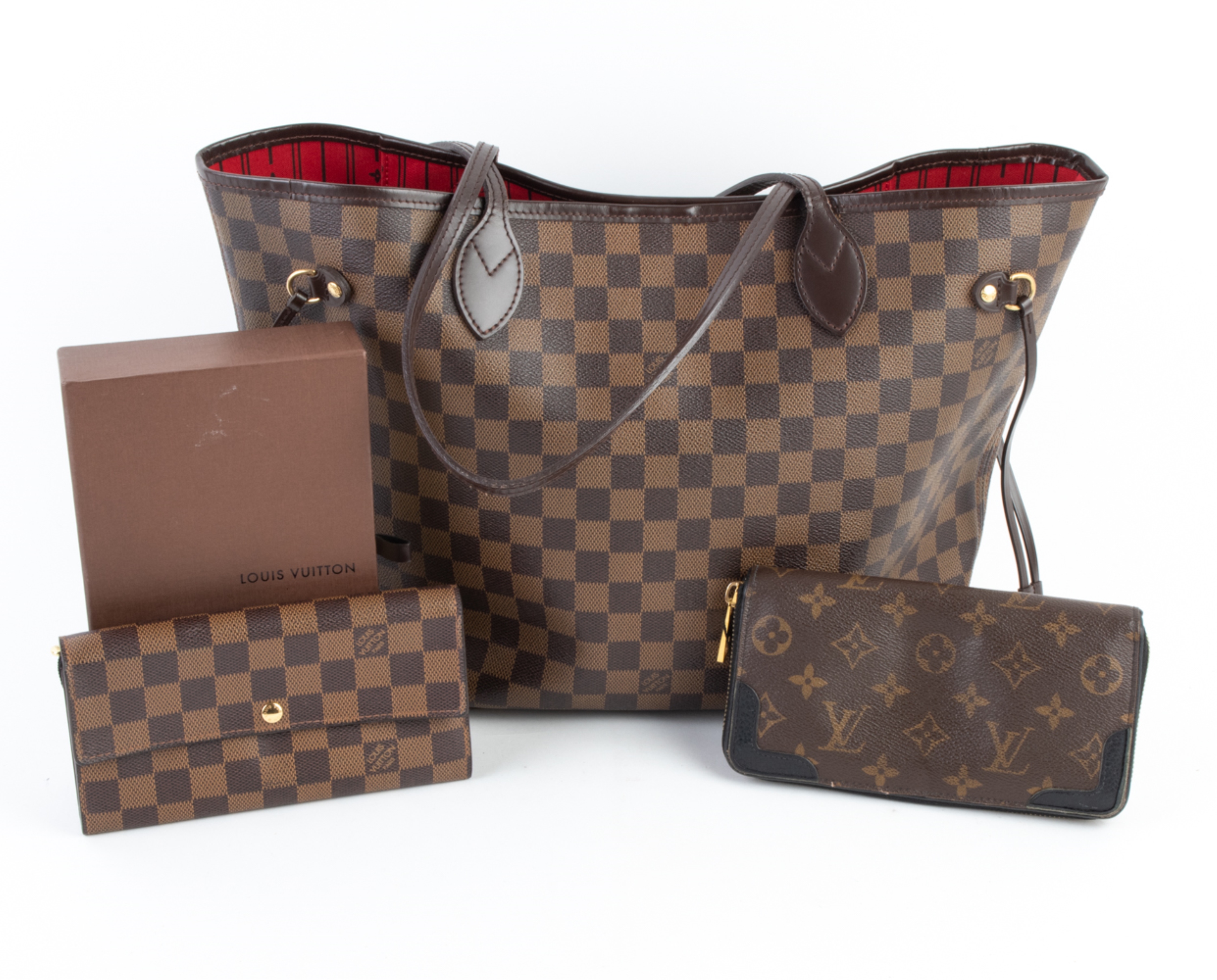 At Auction: Louis Vuitton, LOUIS VUITTON 'Damier Checkered Monogram Sarah'  Canvas/Leather Wallet