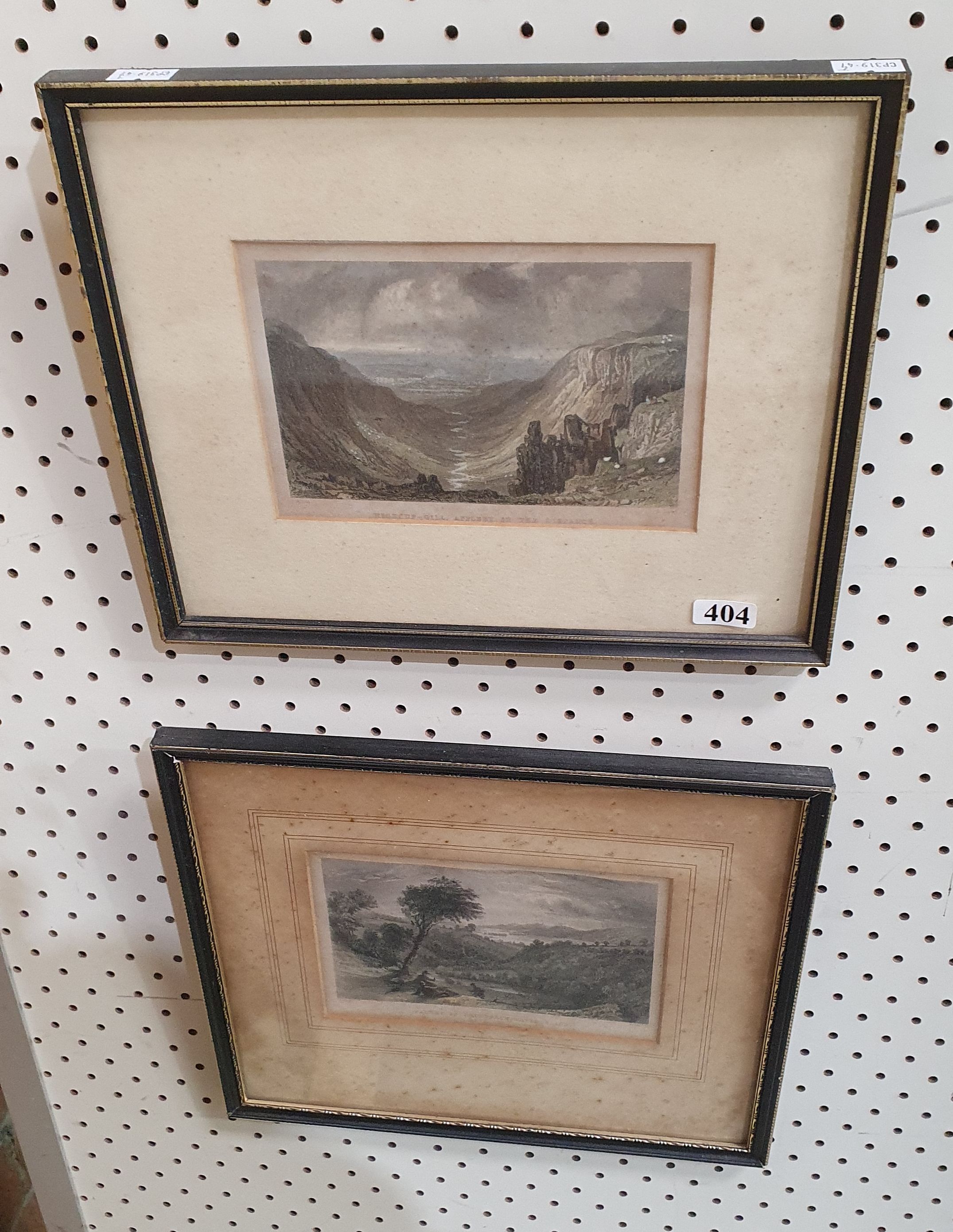 404 · TWO FRAMED 19TH CENTURY HAND-COLOURED LANDSCAPE ENGRAVINGS
