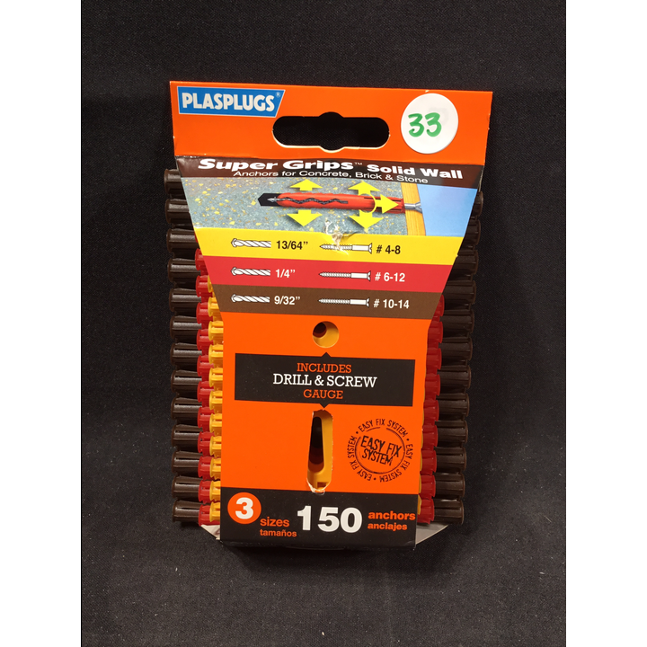 PlasPlugs Super Grips Solid Wall 3 Sizes 150 Anchors