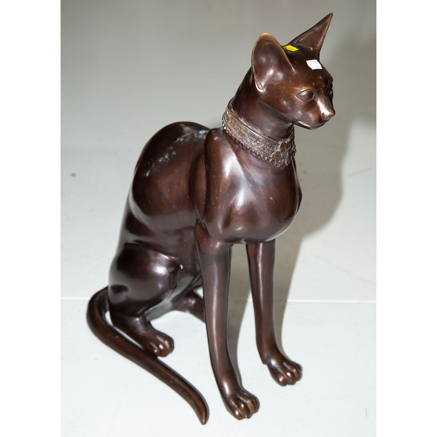 Large Patinated Bronze Figure of a Cat