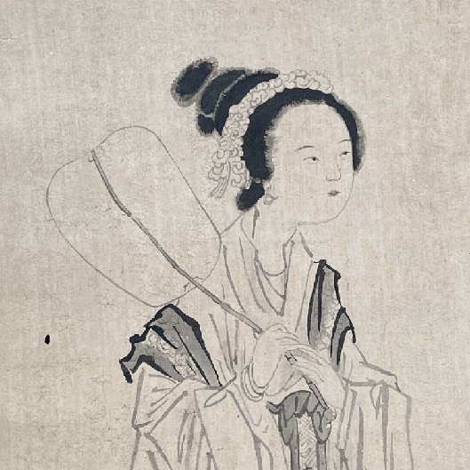 中国古美術・仕女図三尺画芯・唐寅印款・水墨彩色画・純手描き・書道品・宣紙・带水印 中国古美術・仕女図三尺画芯・唐寅印款・水墨彩色画・純手描き