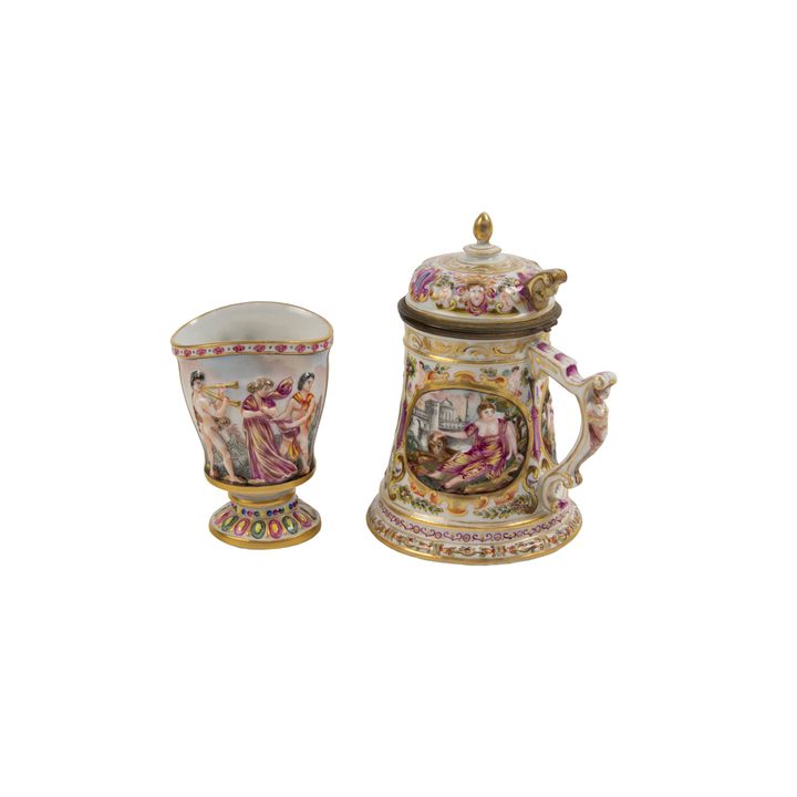 Two Capodimonte style porcelain table articles