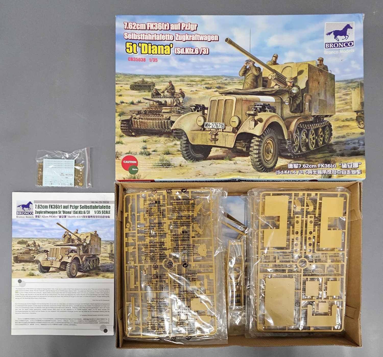 Nine unbuilt 1/35 scale mixed group WWII armor and artillery model