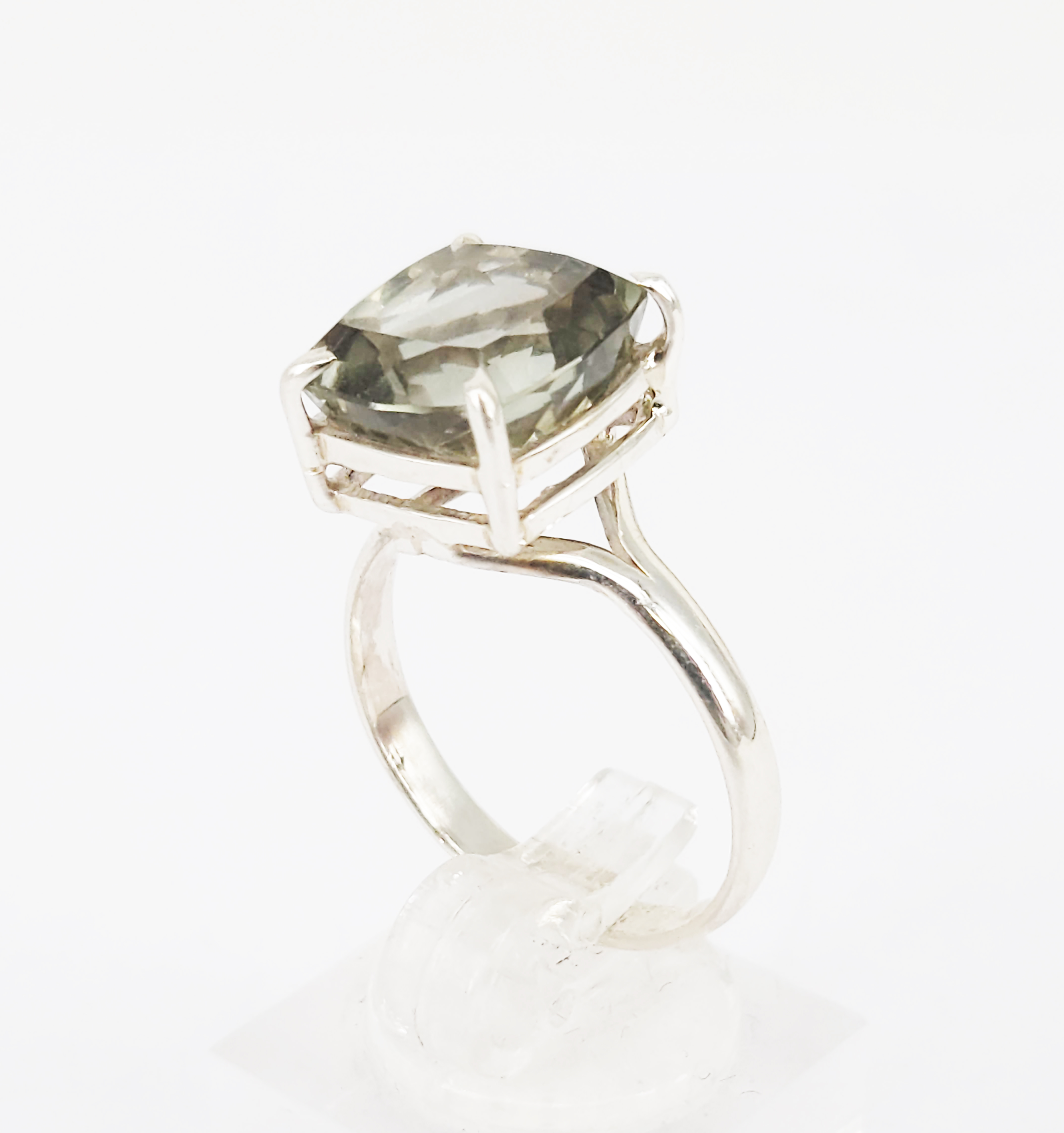 A Silver And Green Amethyst Cocktail Ring