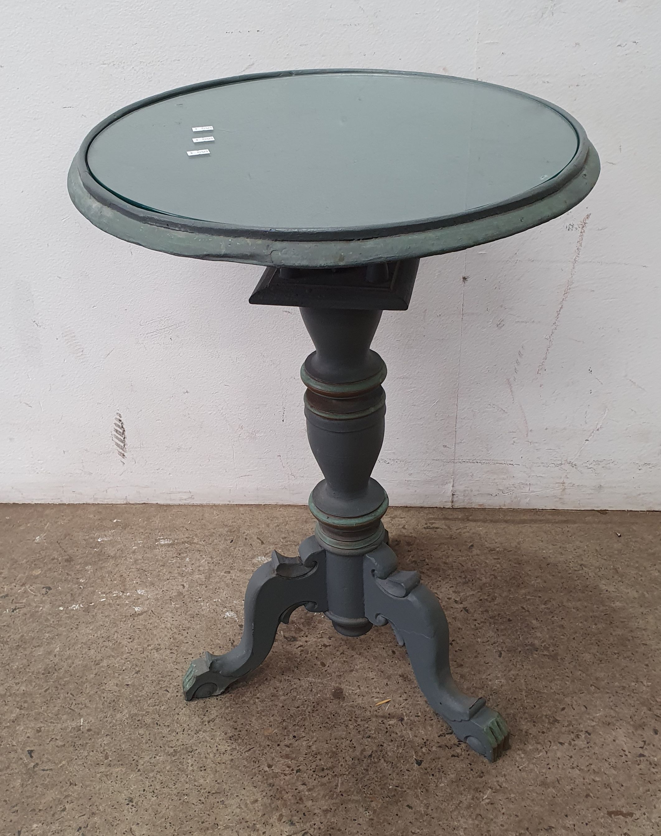 A Blue-Painted Glass Top Side Table