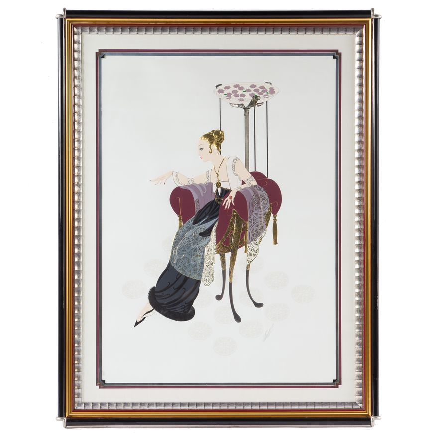 Erte. "Lillies and Lace," embossed serigraph