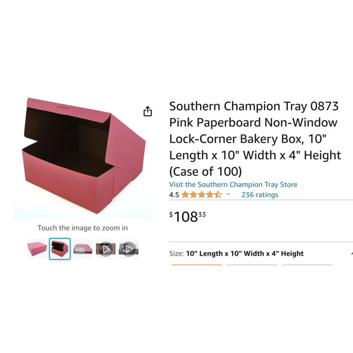 Southern Champion Tray 0873 Pink Paperboard Non-window Lock-Corner Bakery Box 10"Lx 10"W x 4"H (Case Of 100)