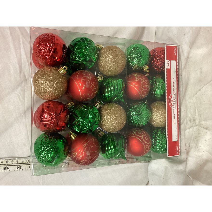 Holiday Time 40 Shatterproof Ornaments (Red, Green & Gold)