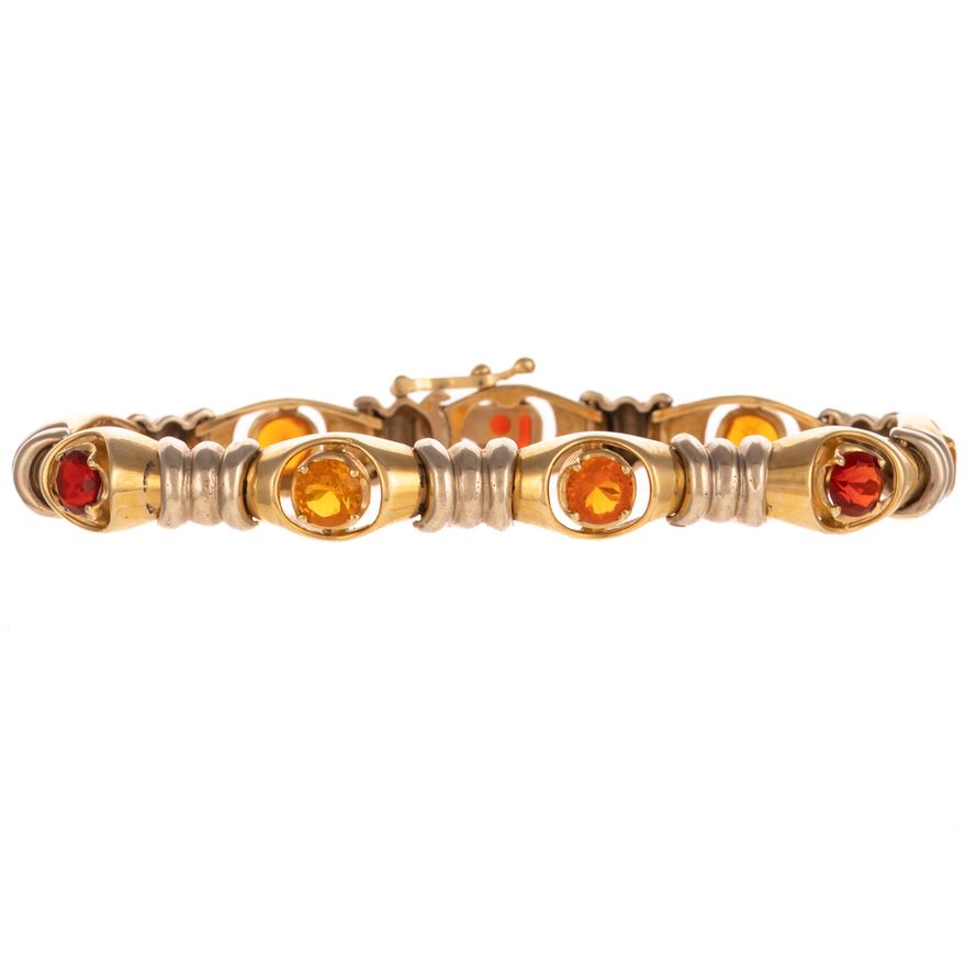 A Multi-Colored Garnet Bi-Color Gold Bracelet in 14K