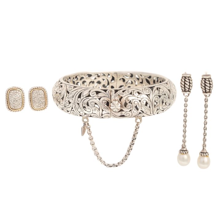 A Group of Diamond, Pearl, 14K & Sterling Jewelry