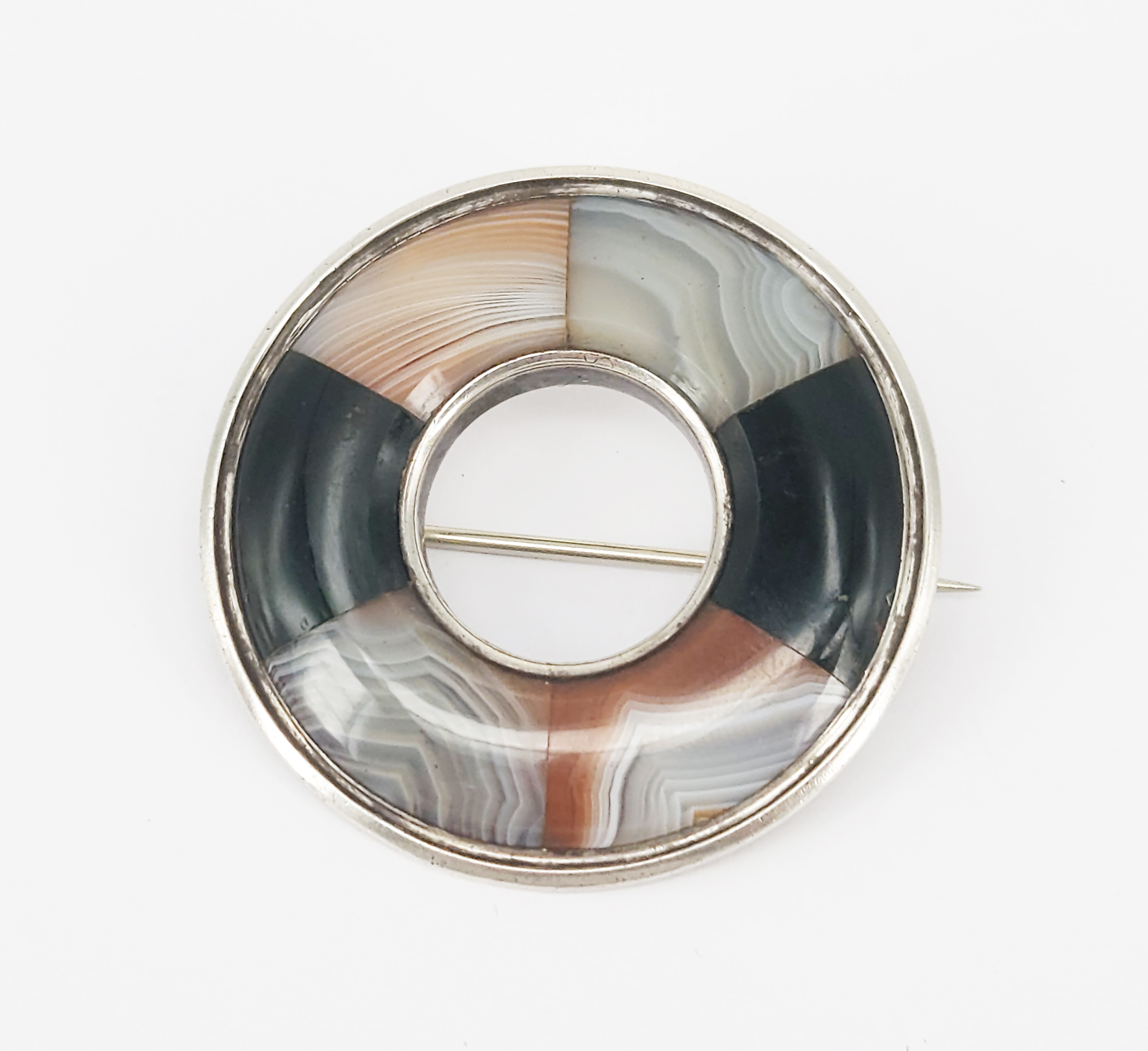 A Scottish Silver Agate And Bloodstone Brooch