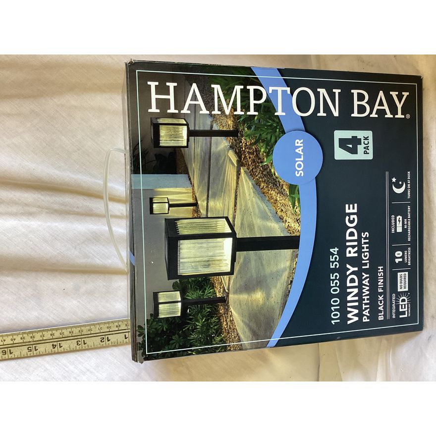 Hampton Bay 4pk Solar Windy Ridge Pathway Lights- Black Finish, 10 Lumens, 13'' x 4.2'' x 3.4''