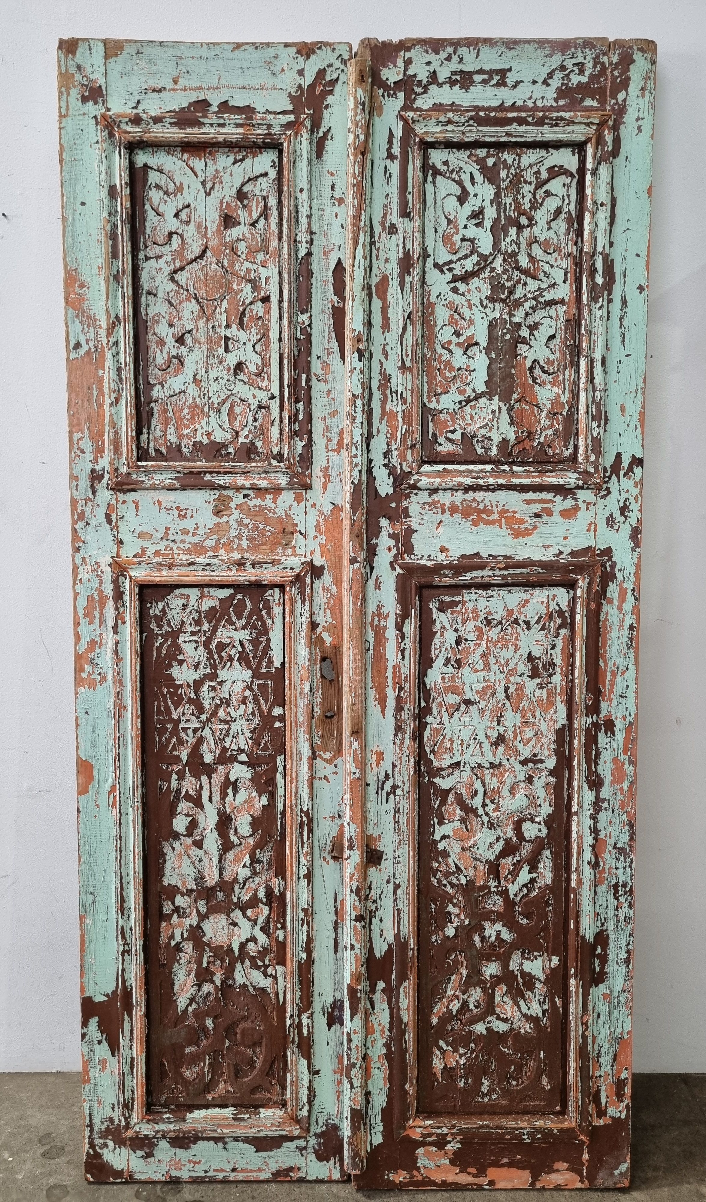 1204 · A SET OF HAND CARVED AND PAINTED BALTIC PINE ENTRANCE DOORS