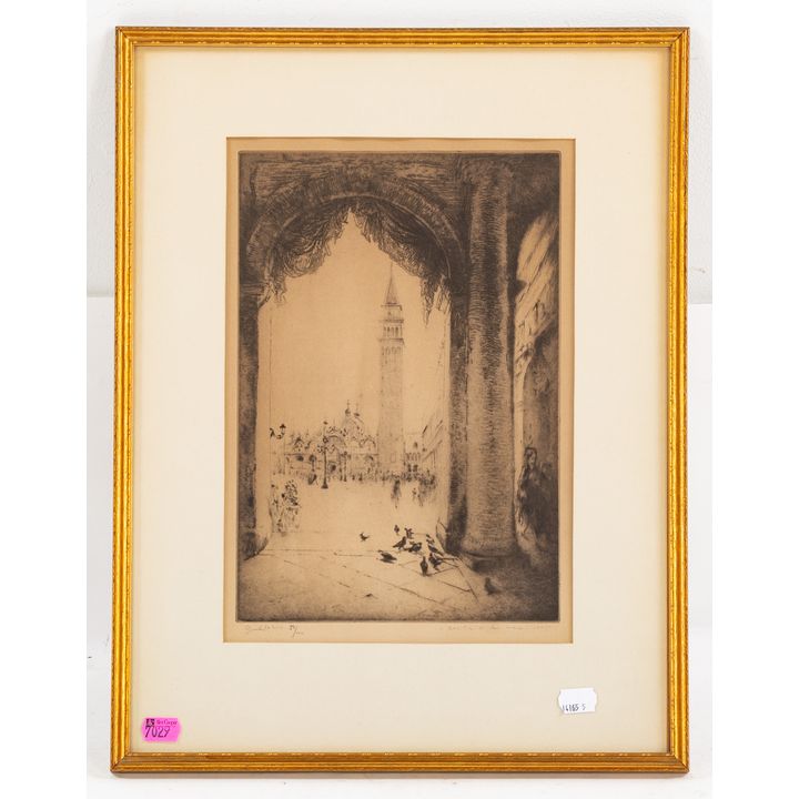 Edgar Chahine. "Piazza S. Marco, Venice," etching