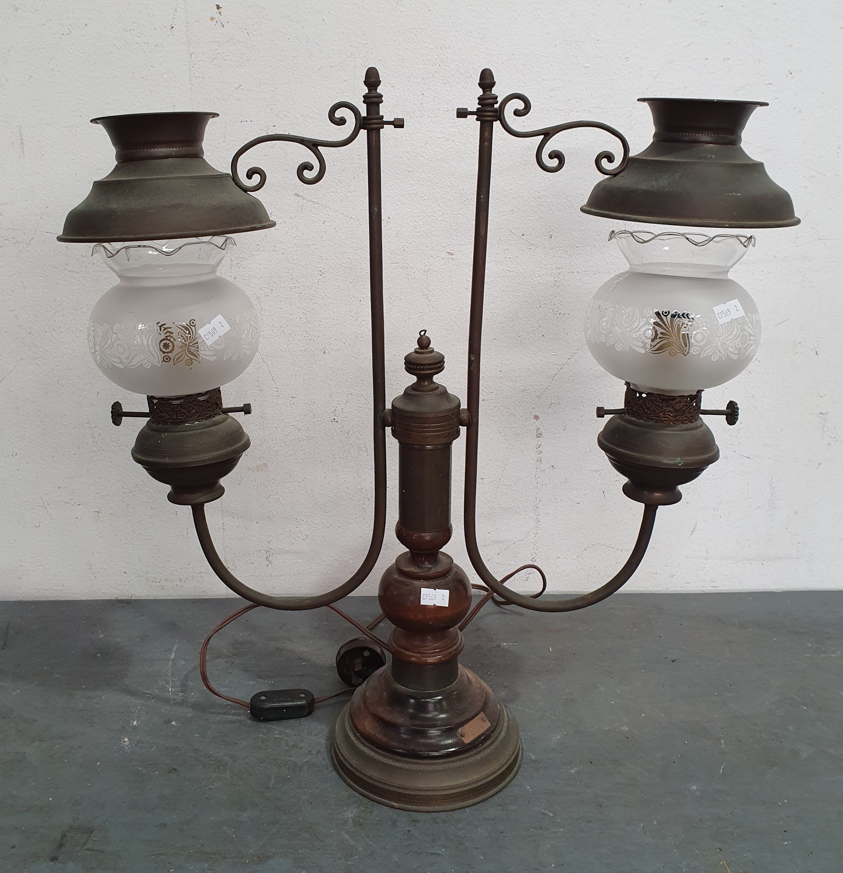 A Working Vintage Brass And Glass Lamp