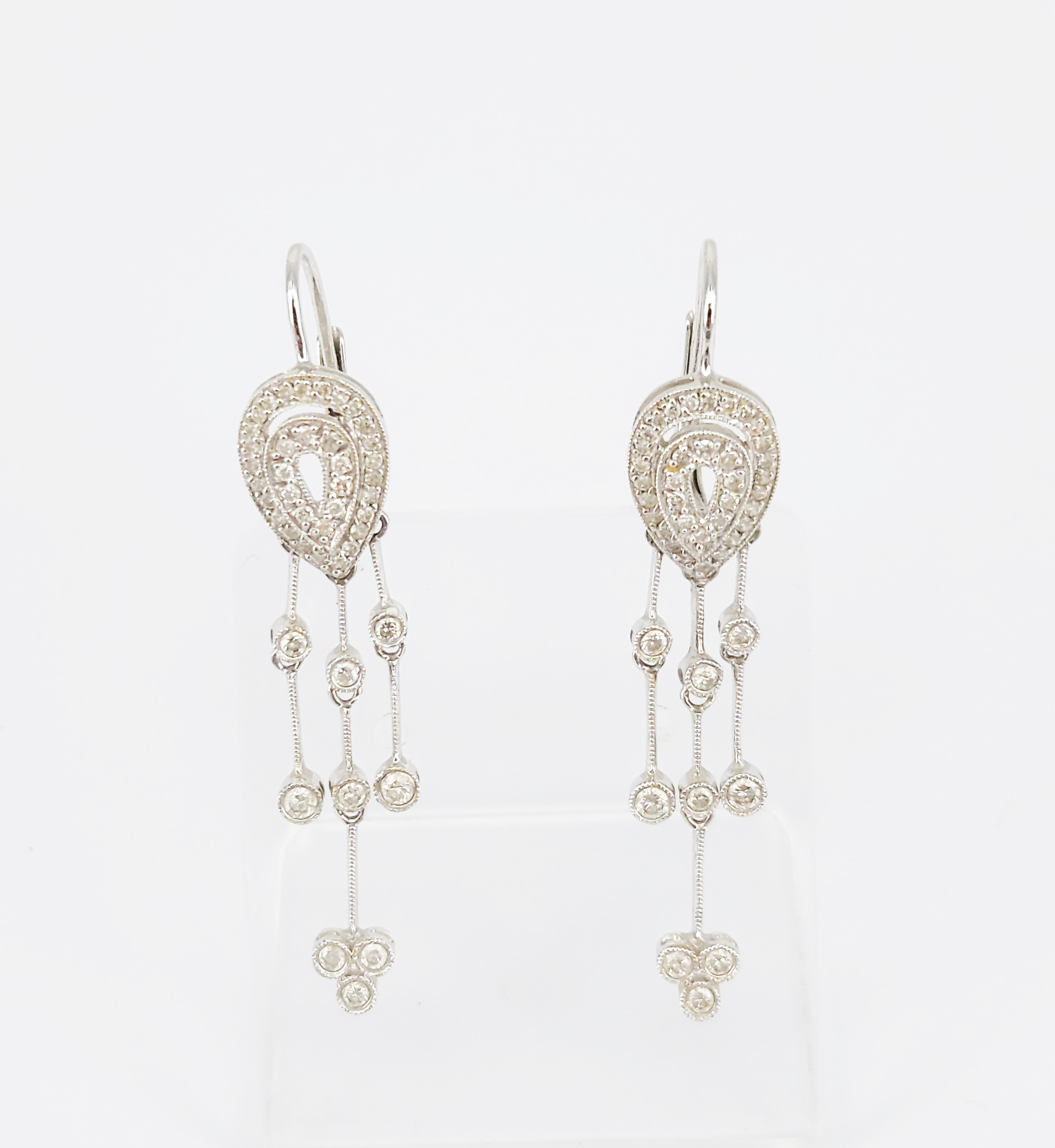 A Pair Of Diamond And 18k White Gold Drop Earrings