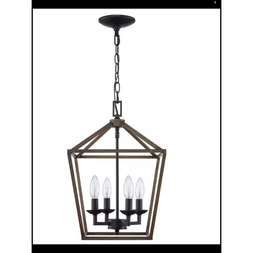 Weyburn 4-Light Farmhouse Chandelier Black & Faux Wood Finish- 12'' W x 18''-79'' H x 12'' D In Box 1006324067