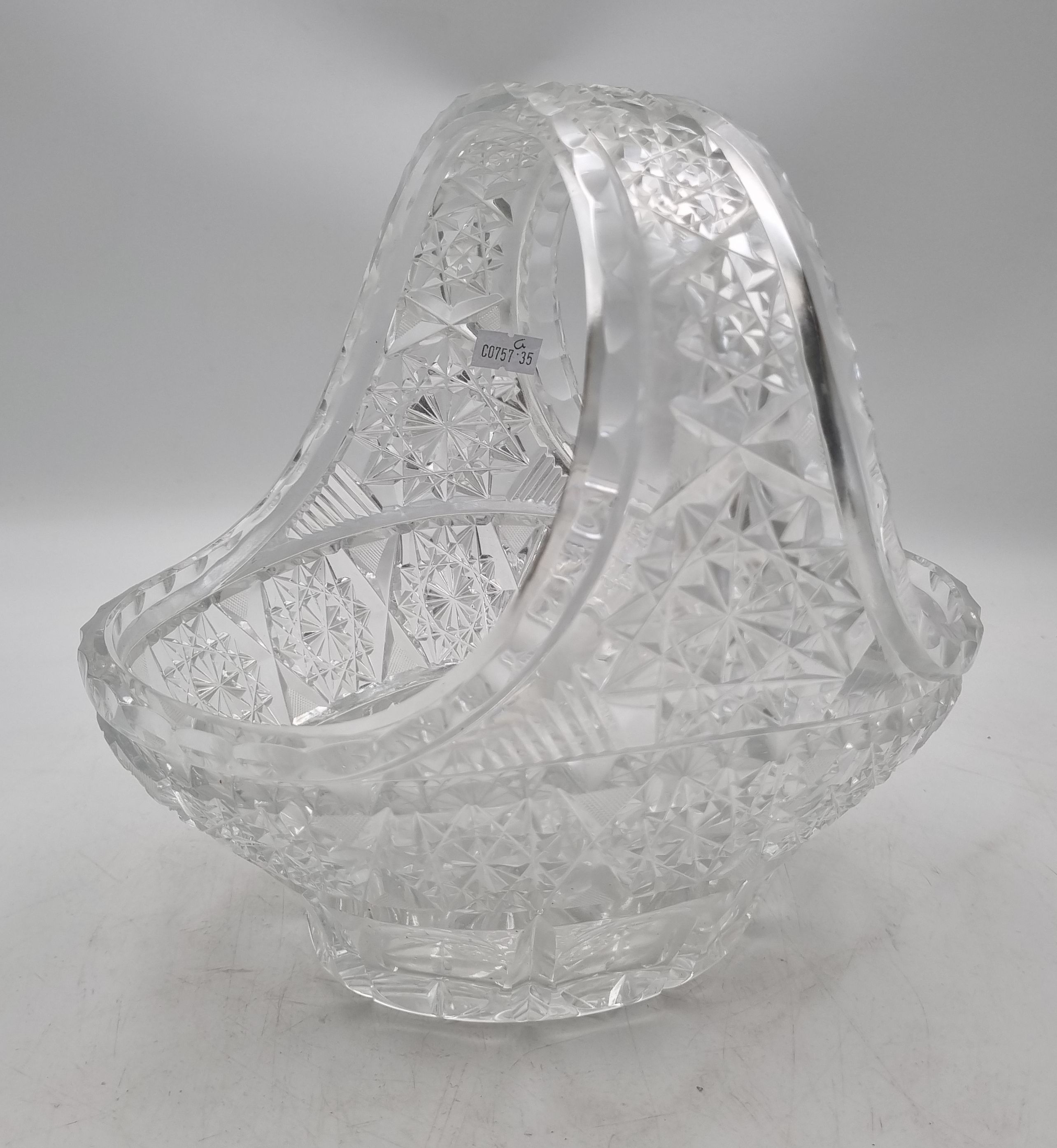 A Bohemian Heavy Cut Crystal Basket Vase