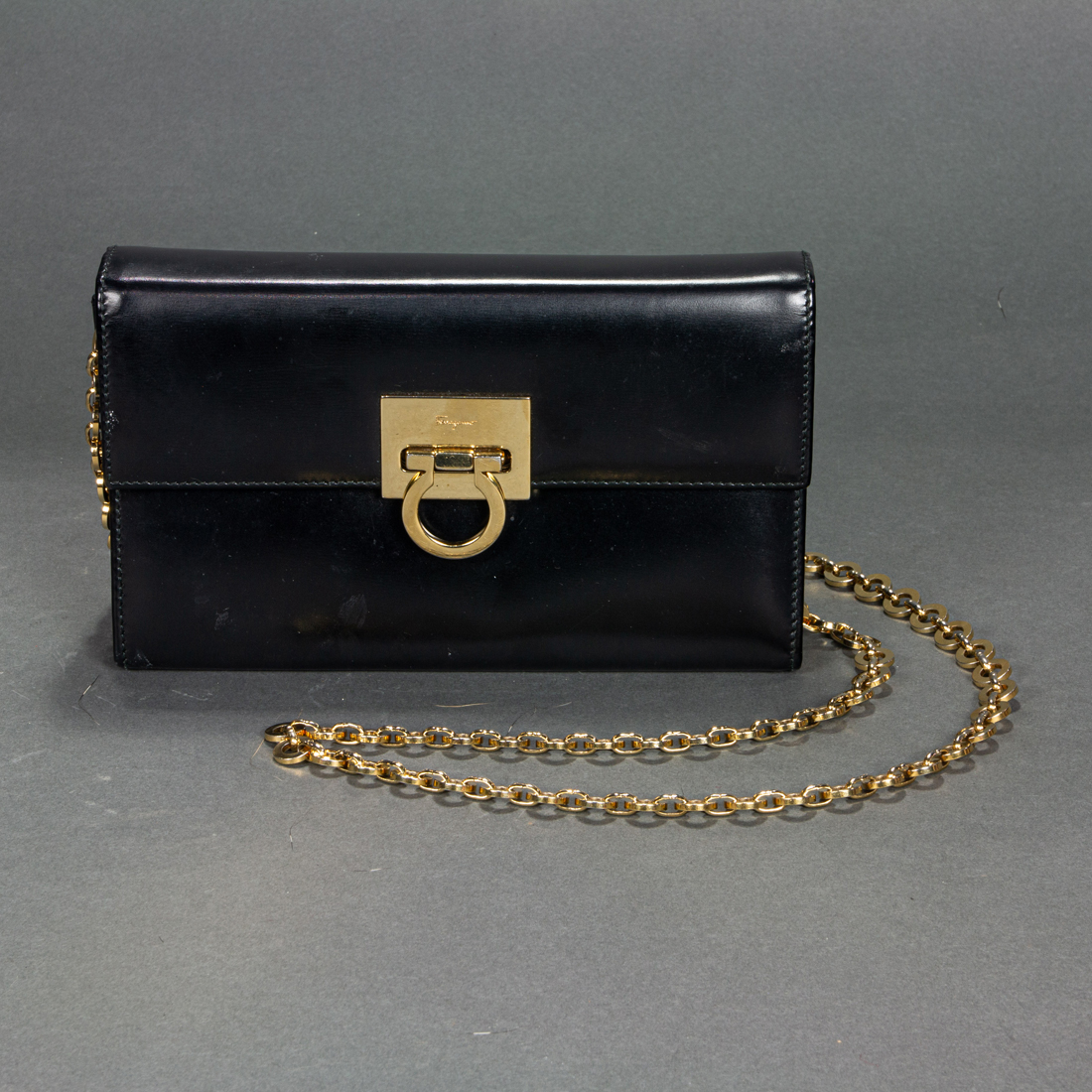Salvatore Ferragamo black leather chain link shoulder bag with 