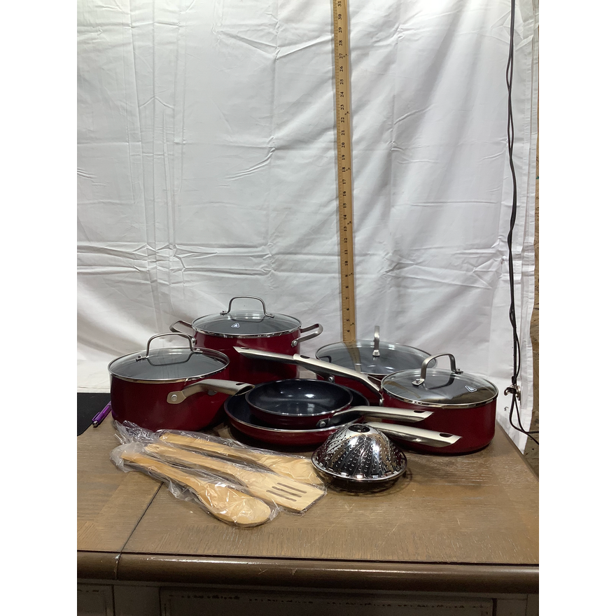 The Cookware Company 14 pc Cookware Set Red Valcano Ceramic Nonstick And Plutonic Rock