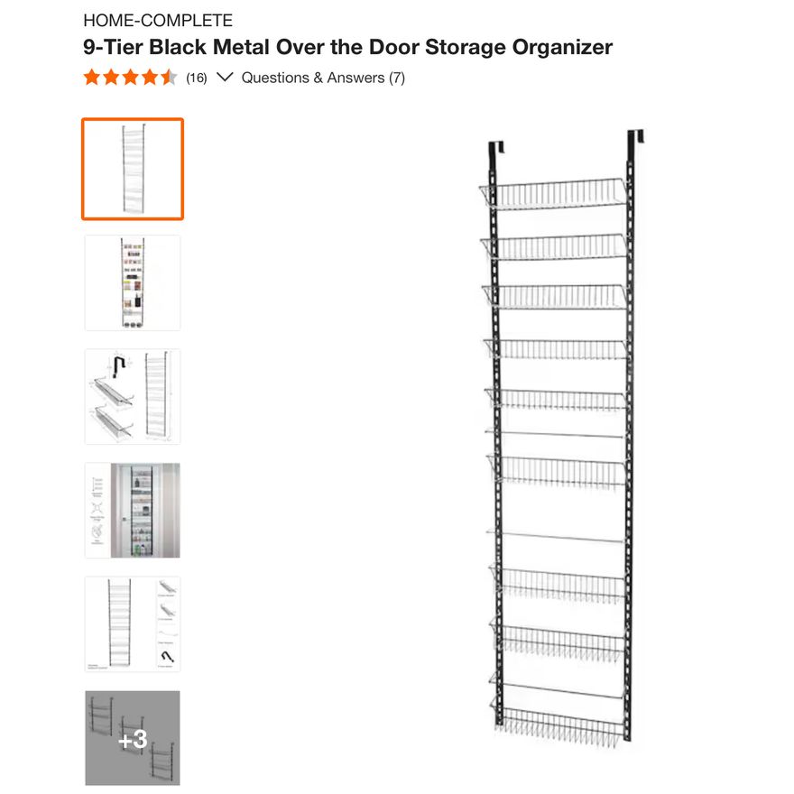 Home Complete 9-Tier Black Metal Over The Door Storage Organizer- 75'' H x 17.7'' W x 5.1'' D In Box