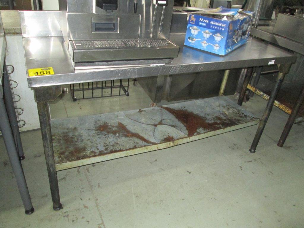 488 - 1 X 1700MM STAINLESS STEEL SPLASH BACK TABLE .. CONDITION: PLUS ...