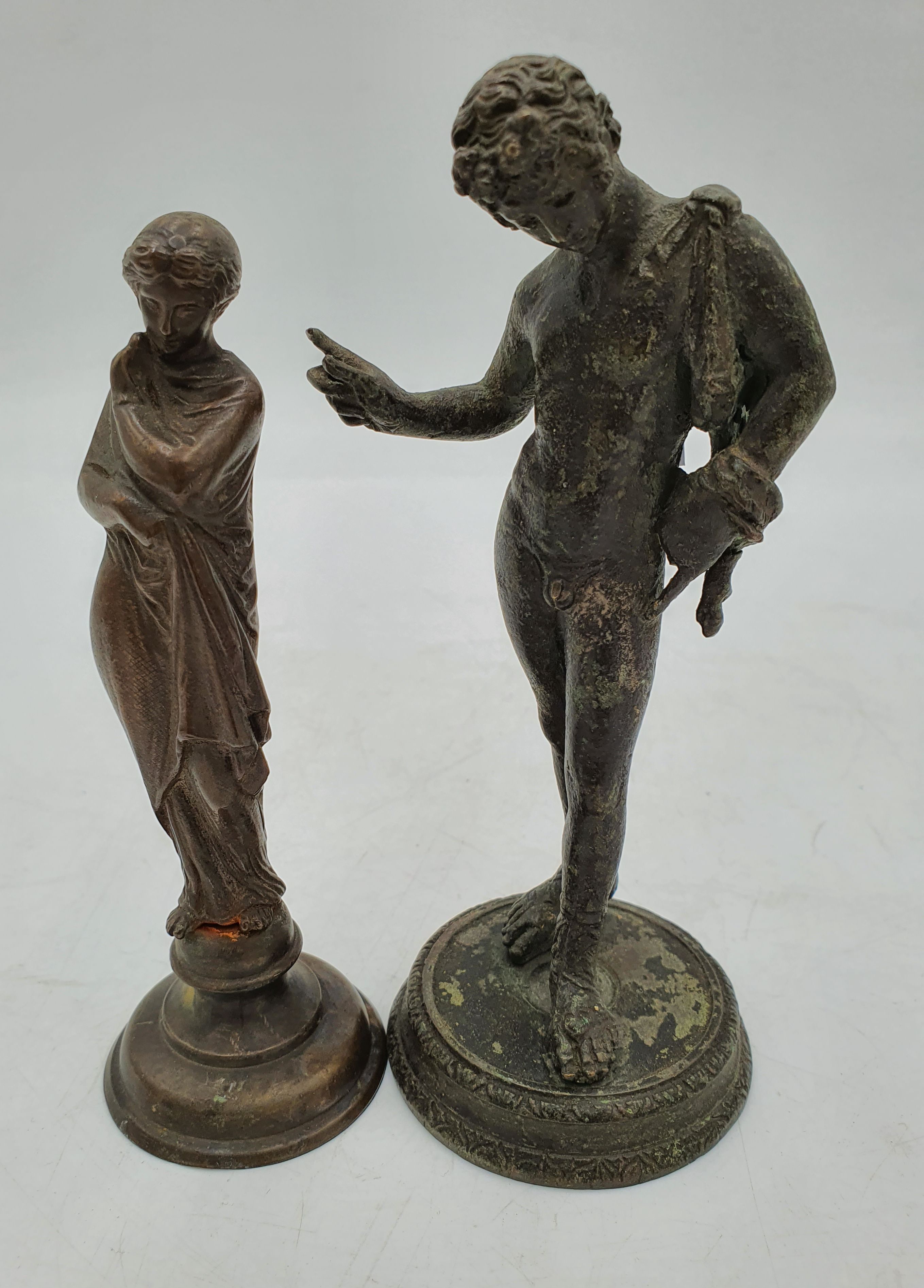 553 · TWO SMALL 19TH CENTURY BRONZE FIGURES AFTER PRAXITELES