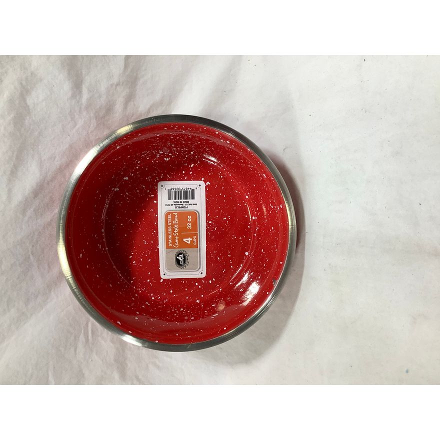 Pet Champion Stainless Steel Camp Style Bowl 4cups 32oz- Red/White