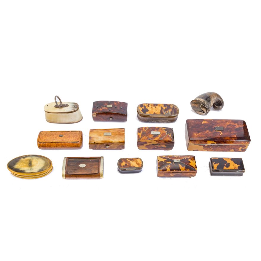 Group of 13 assorted snuff boxes