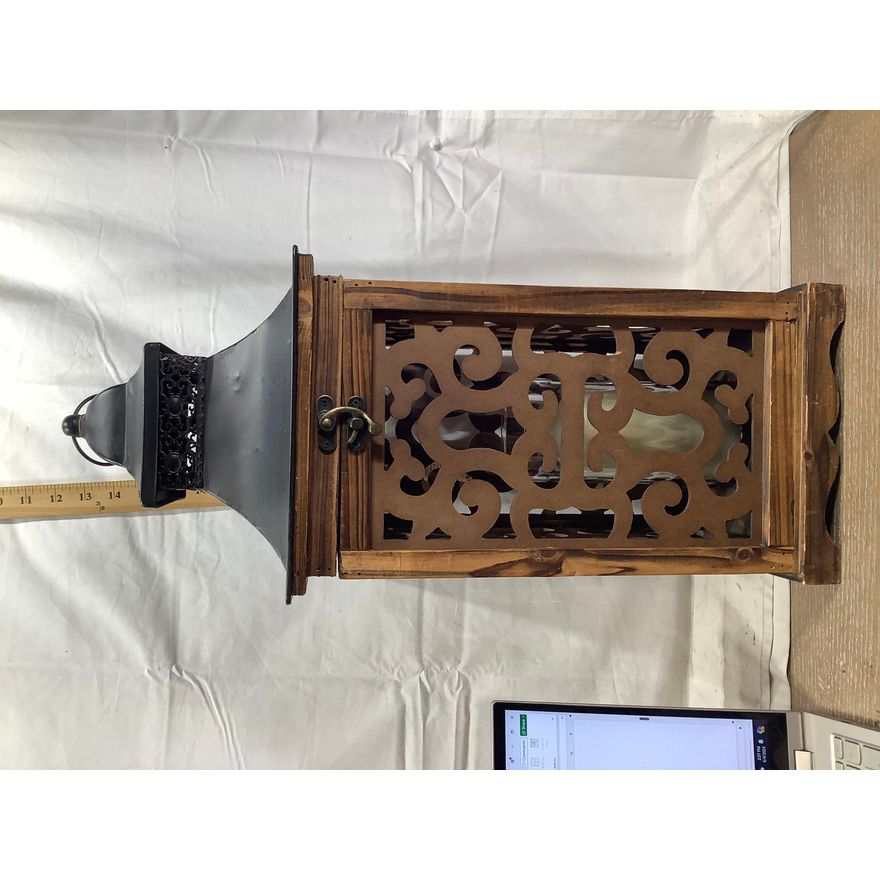 Farmhouse Rustic Lantern Décor wood & Metal w/ Candle Holder 8.5"x22"