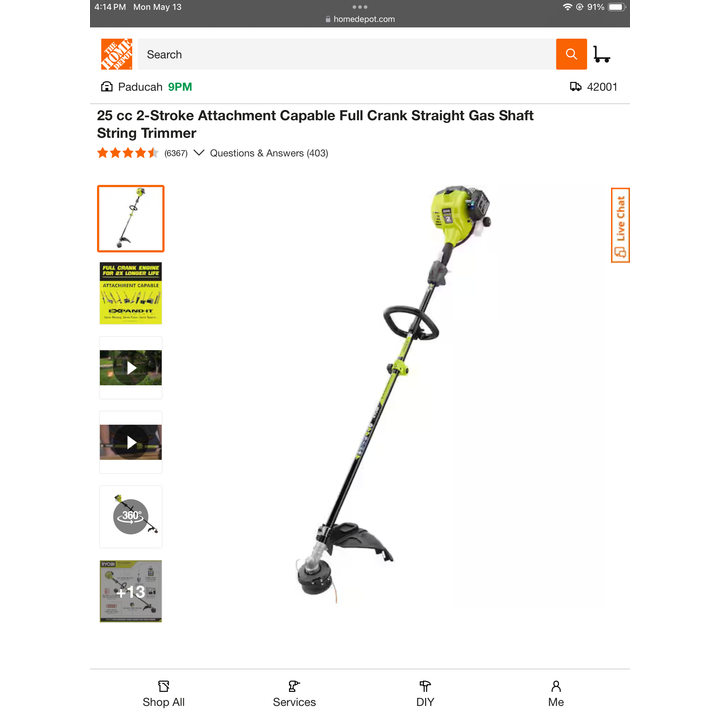 Ryobi 2-Cycle 18" Gas Straight Shaft String Trimmer