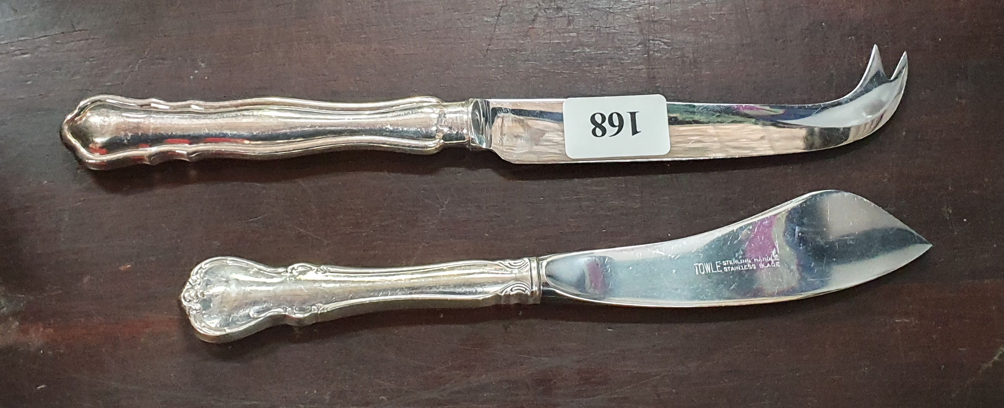 A Towel Sterling Silver Handled Butter Knife Together With A Cheese Knife