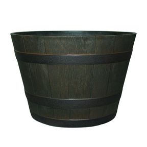 Southern Patio 22.44 in. Dia X 14.96 in. H 48 Qt. Rustic Oak High-Density Resin Barrel Planter - KK1