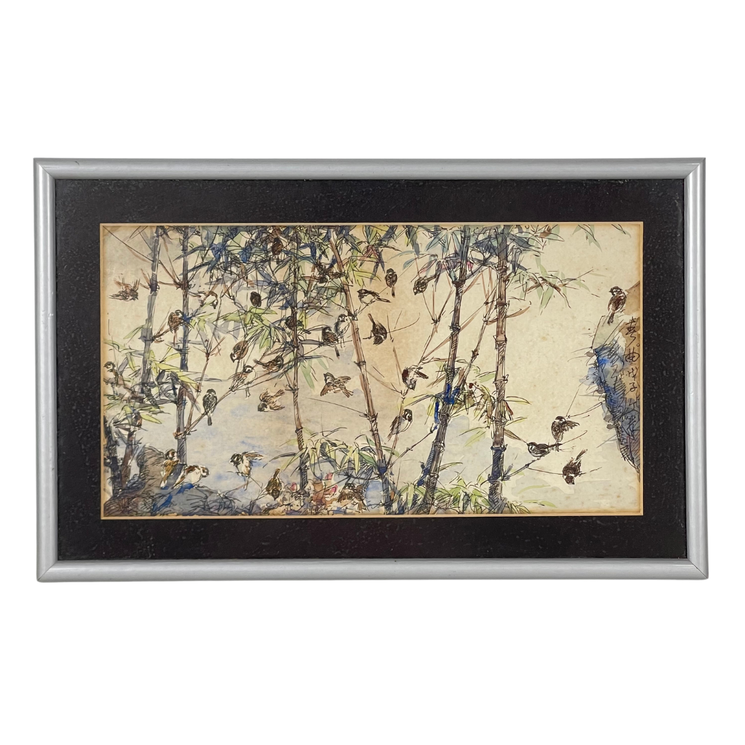 翁文光彩墨画竹雀ONG BOON KONG CHINESE INK AND COLOR PAINTING BAMBOO AND SPARROWS |  Atasbid