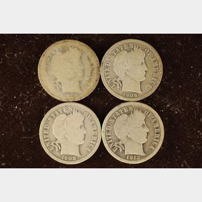 1901-O, 1906-D, 1908 & 1912-S SILVER BARBER DIMES