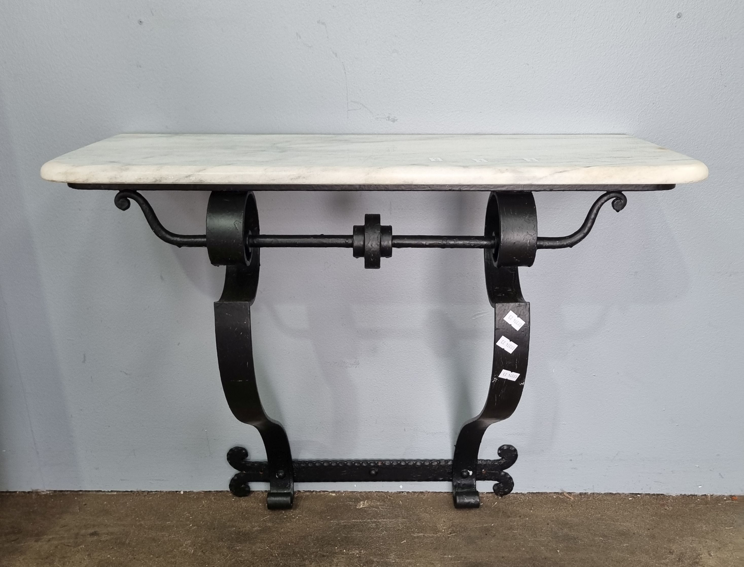 1174 · A MARBLE TOP ART DECO WROUGHT IRON WALL CONSOLE