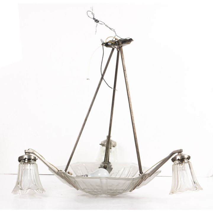 Art Deco glass and silvered bronze chandelier