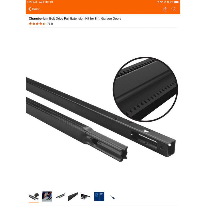 Chamberlain Belt Drive Rail Extension Kit For 8ft Garage Doors